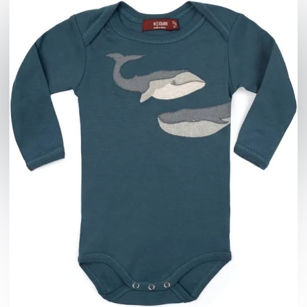 Milkbarn Applique Onesie Long Sleeve Whale